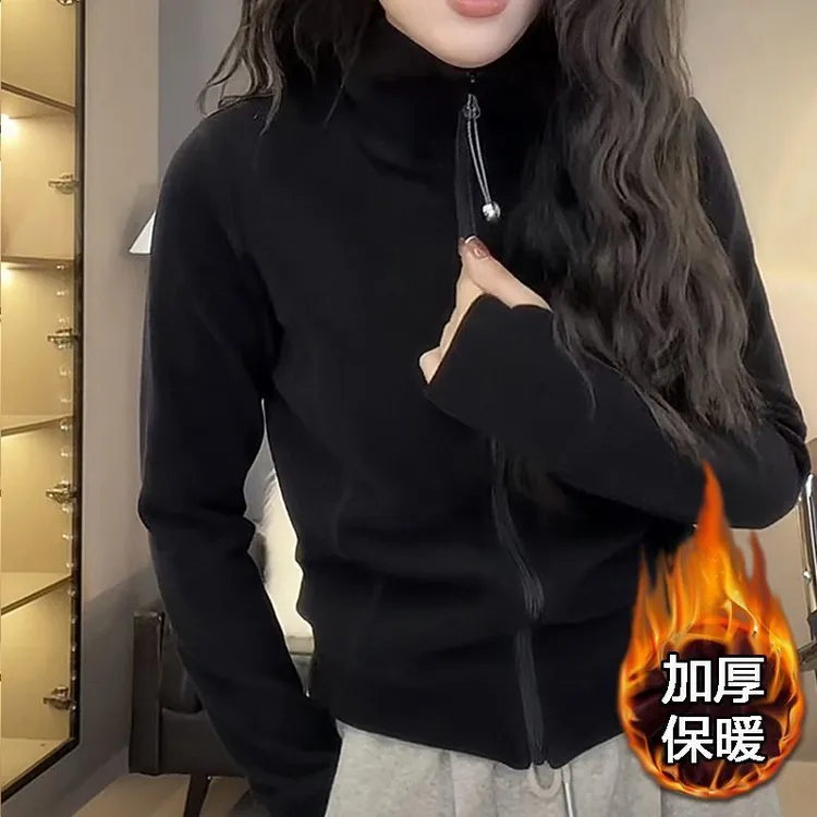 2025新款美拉德风拉链卫衣女新款设计感德绒立领百搭休闲开衫外套