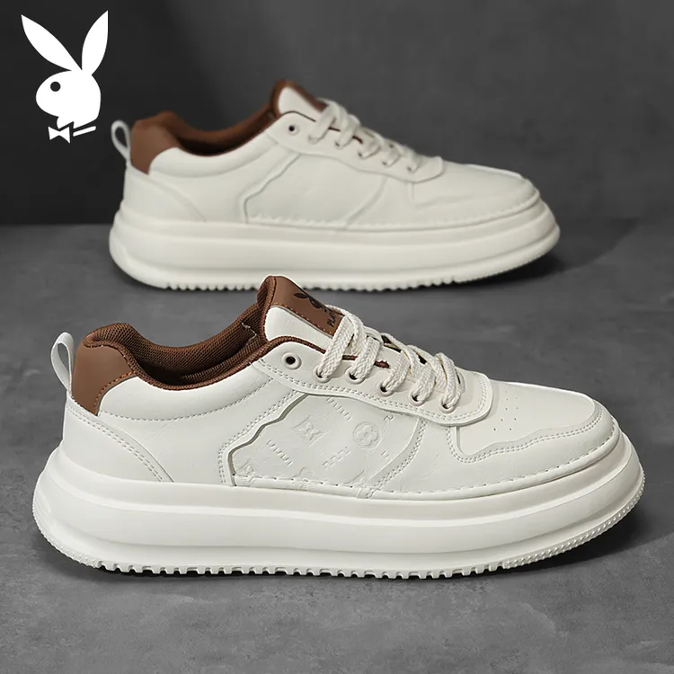 花花公子男鞋秋冬季新款百搭板鞋子男款运动休闲皮面男生厚底鞋