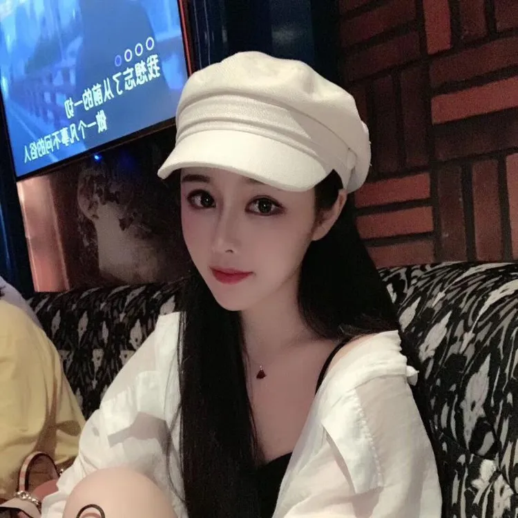 网红复古白色平顶棉麻英伦贝雷八角帽百搭针织贝雷帽时尚日系韩版