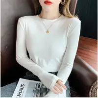 欧货螺纹纯色长袖T恤打底衫女秋百搭修身显瘦柔软莫代尔棉针织衫