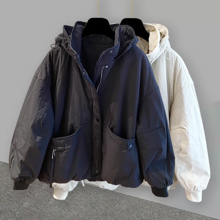 连帽假两件立领棉服情侣冬季潮牌加厚棉袄面包服防风男秋冬外套