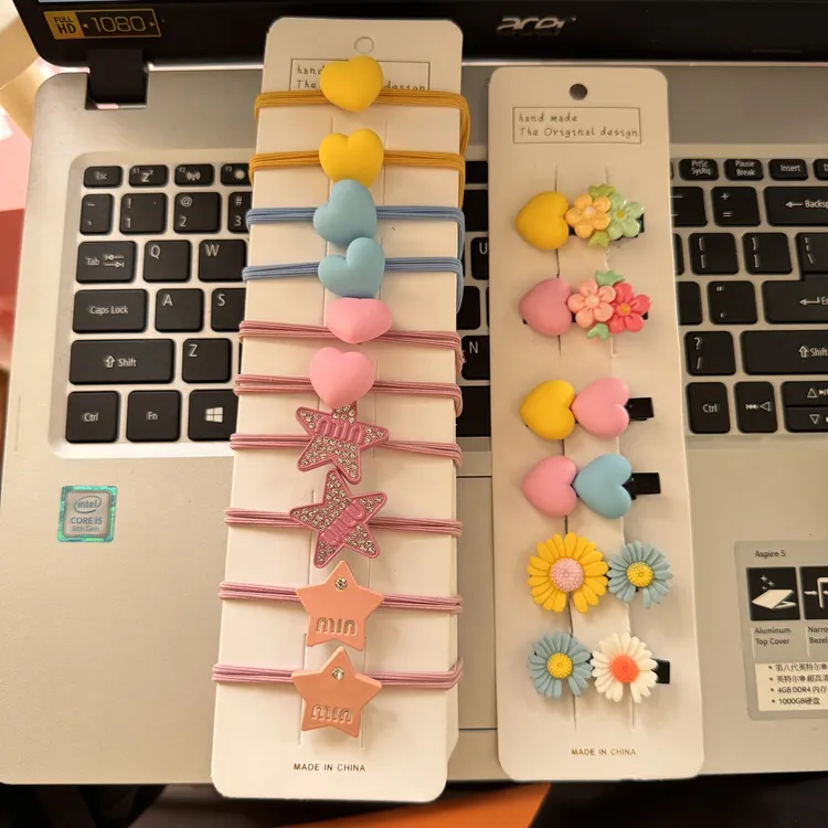 【缘创精品】女童宝宝可爱甜美高弹力发圈发绳夏天爱心花朵发夹16件
