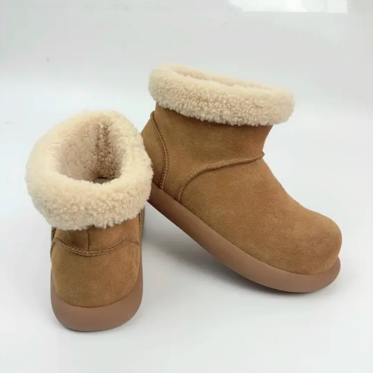 【新款大土豆靴】桑坡真羊皮毛平底软加绒保暖棉鞋秋冬中筒靴雪地靴
