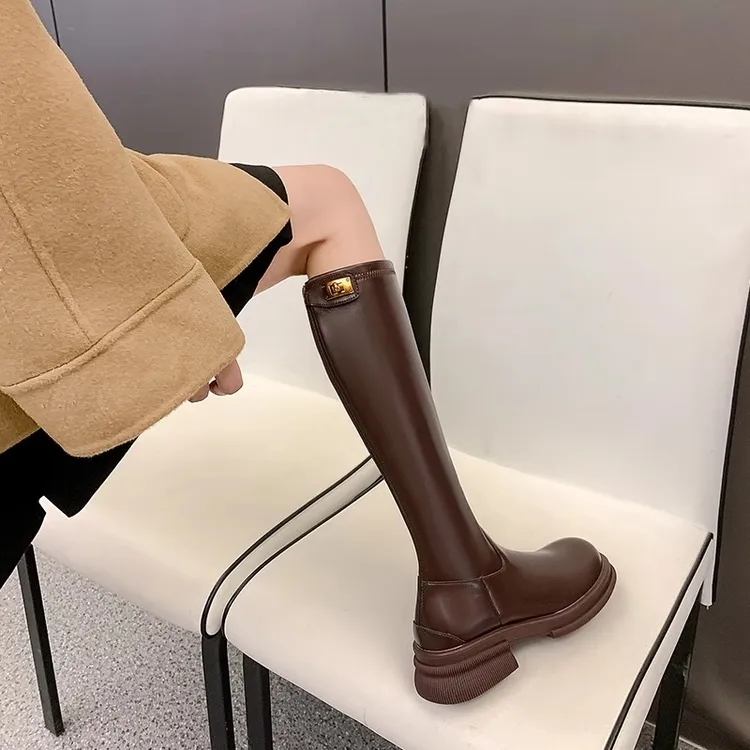 真皮长筒靴女2025新款秋冬加绒显瘦靴子瘦瘦靴厚底高筒长靴骑士靴