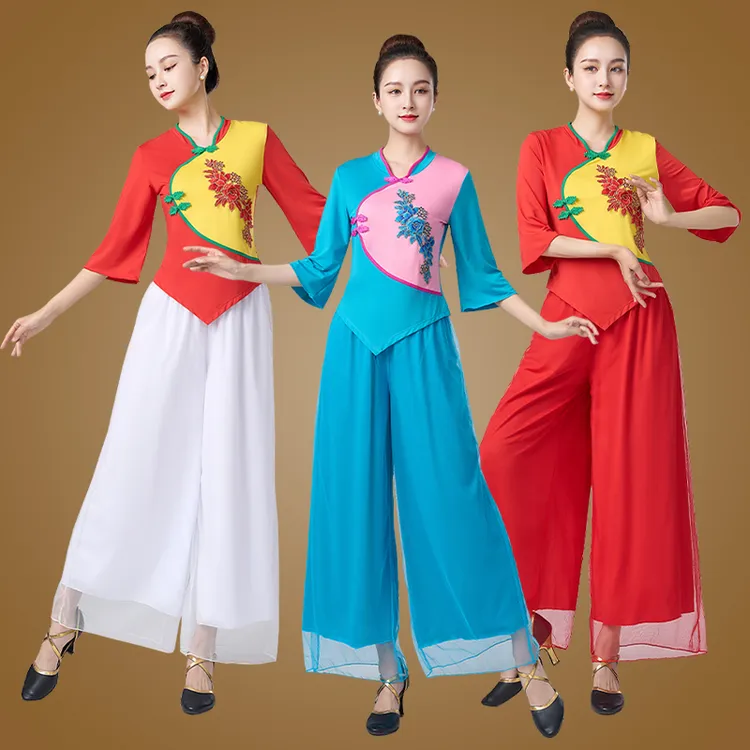 广场舞服装新款套装中老年喜庆古典舞衣服女民族秧歌扇子舞表演服