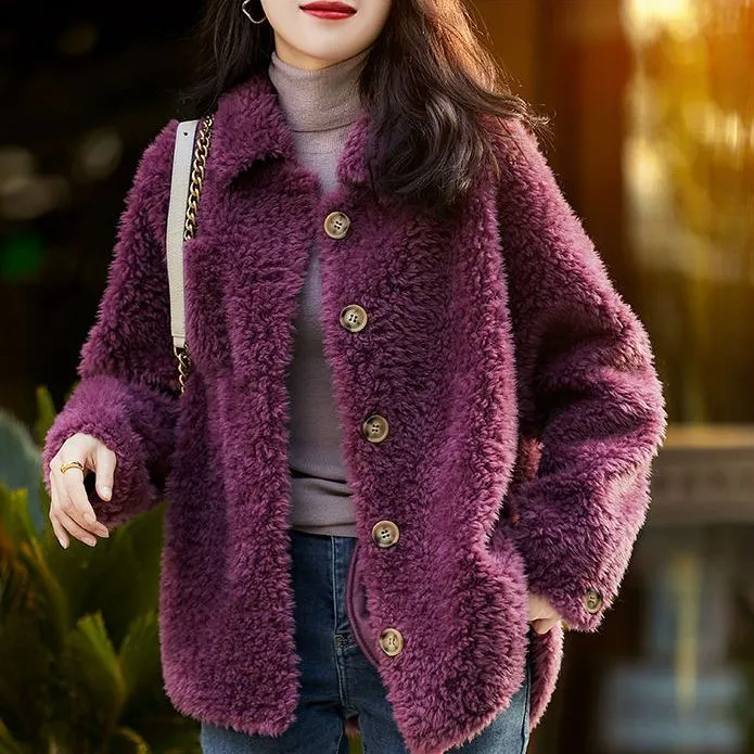 皮毛一体仿羊羔毛外套女宽松颗粒绒2025秋冬小众炸街高级感女装