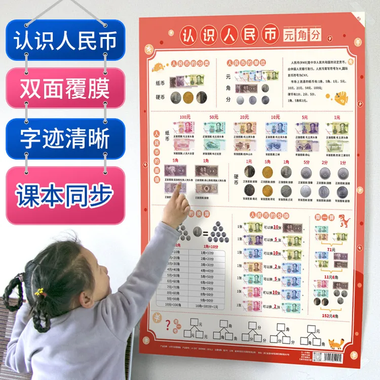认识元角分认识货币换算小学数学一二年级专项练习墙贴教具