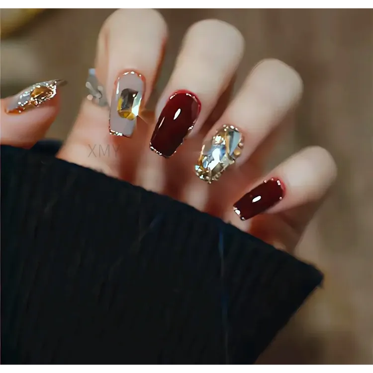 小蛮妖手工穿戴甲高级气质香槟钻爆闪车厘子辣妹ins风裸色新款