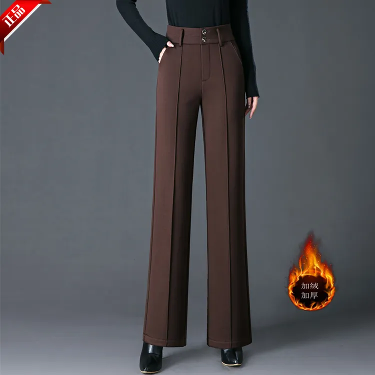 正品休闲裤女款女孩爆款加绒高腰阔腿裤宽松牡丹花垂感西裤直筒