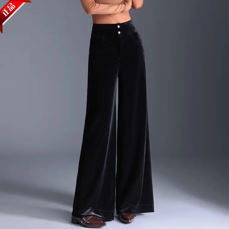 高档垂感秋季女款休闲阔腿裤新款时尚韩版高腰拖地裤金丝绒阔腿裤