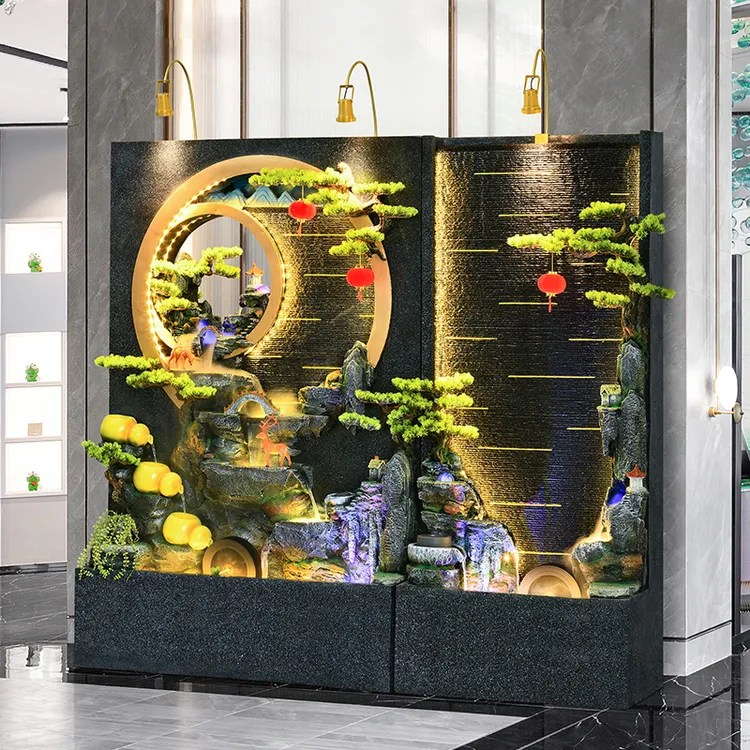 皇礼新中式双面水幕墙流水摆件屏景假山喷泉公司装饰开业送礼落地