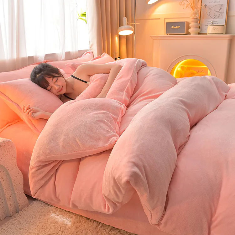 加厚牛奶绒法兰绒纯色被套冬季款珊瑚绒床单双面绒被罩床上用品四