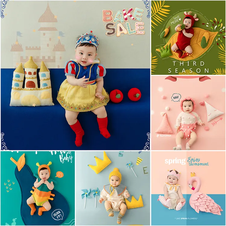 2025新款百天摄影服装道具百日照主题宝宝满月婴儿童拍照衣服出租