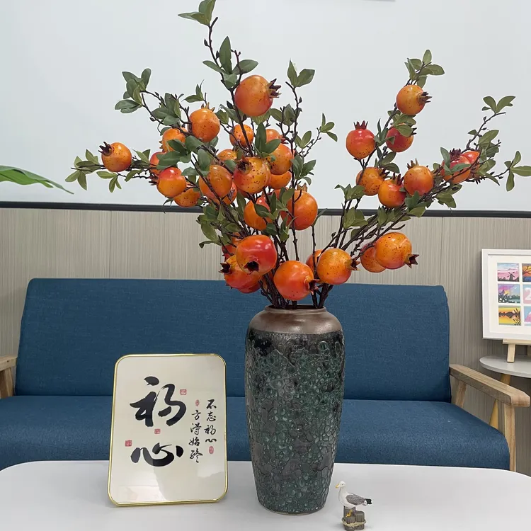 高档仿真花客厅玄关办公室陈列装饰摆件仿真石榴花瓶乔迁结婚礼品