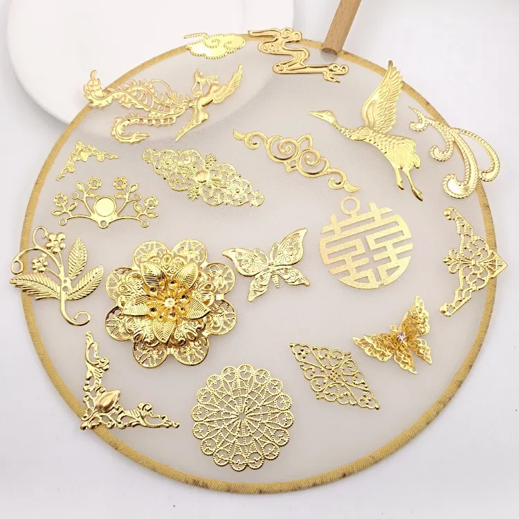 【主播推荐】古风金属花片手工纸牌团扇材料复古喜庆diy装饰配件