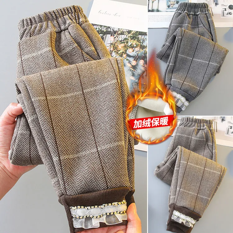 女童裤子加绒款一体绒秋季秋装儿童潮范春秋外穿休闲裤宝宝束脚裤