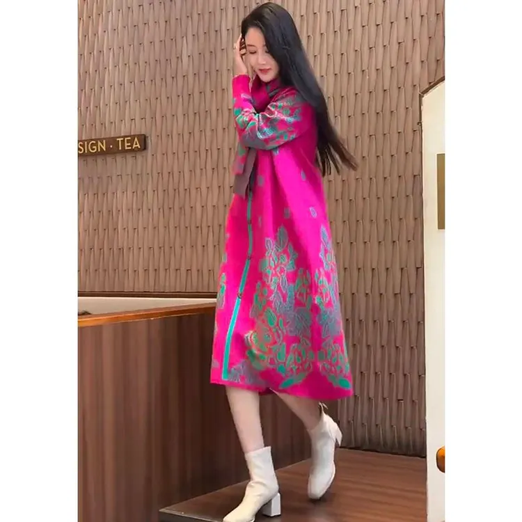 民族风秋冬季新款时尚中长款毛衣裙女遮肉显瘦宽松针织加厚连衣裙