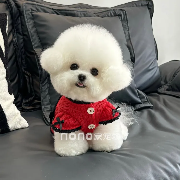 狗狗衣服秋冬新款蝴蝶结加绒保暖毛衣宠物比熊泰迪圣诞新年礼服