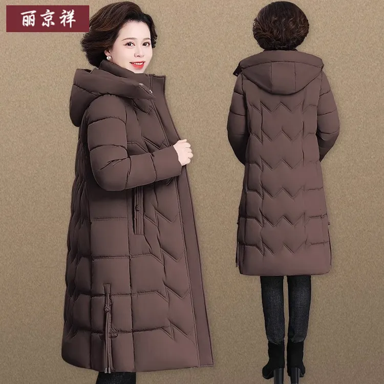 妈妈冬装棉袄长款过膝外套加肥加大码中老年女士冬季羽绒棉服时尚