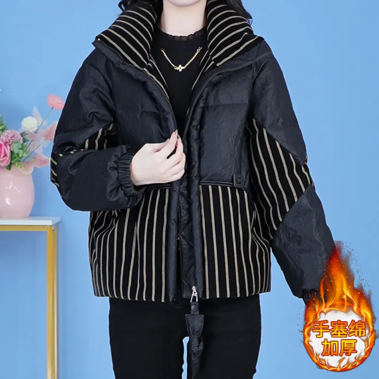 时尚洋气宽松洋气通勤外套2024年秋冬新款加厚保暖显瘦短款棉服女