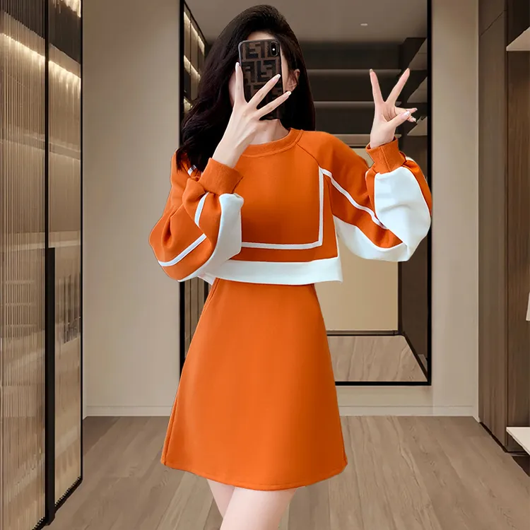 小香风连衣裙女装2025春秋新款设计感时尚宽松显瘦假两件长袖裙子