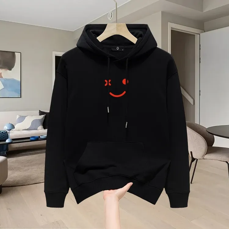 仓石一树轻奢潮流秋冬新款笑脸印花连帽卫衣纯棉男士宽松长袖外套