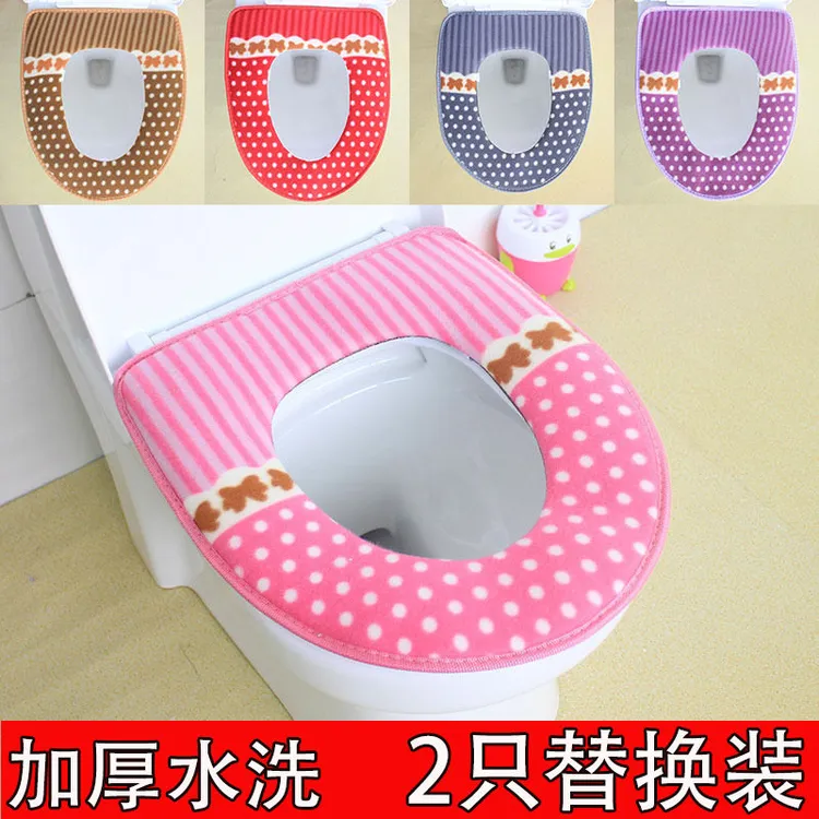 圆点毛绒加厚马桶垫粘扣式防污防寒子坐垫套坐便器马桶套圈坐便套