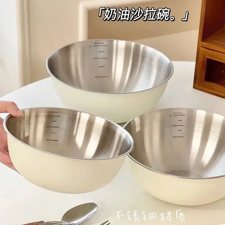 带刻度【拍一发三】三件套洗菜304不锈钢盆沙拉碗烘焙打蛋和面盆