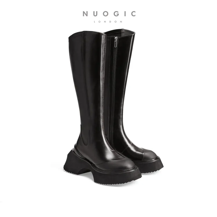 NUOGIC刘令姿同款25秋冬新款增高显瘦长靴不过膝长筒英伦骑士靴