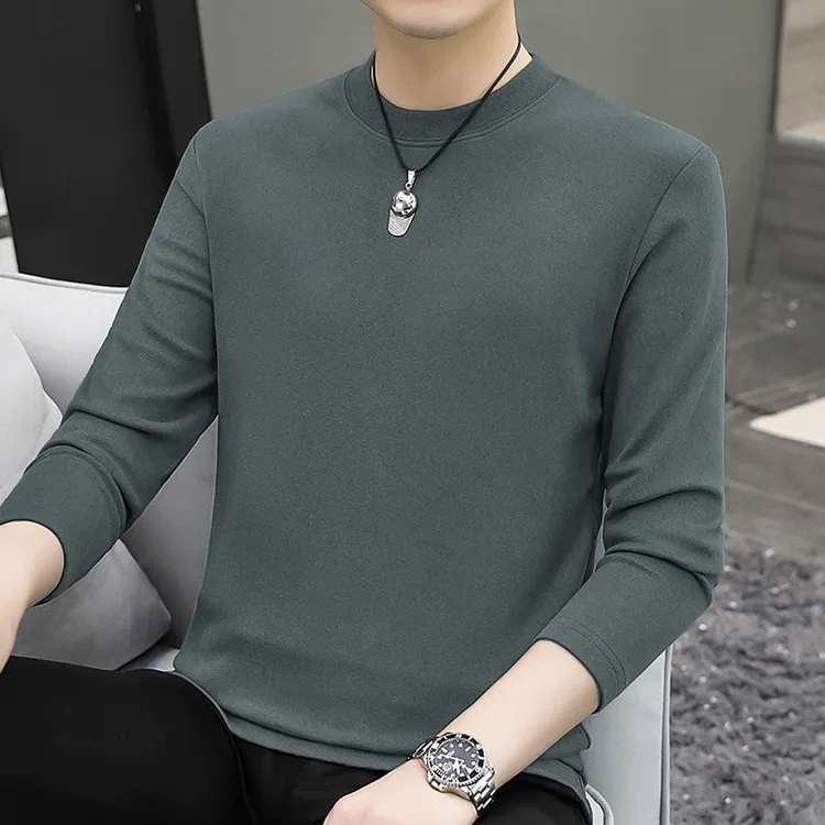 300g重磅德绒打底衫长袖t恤男秋冬圆领双面绒纯色上衣服保暖体恤
