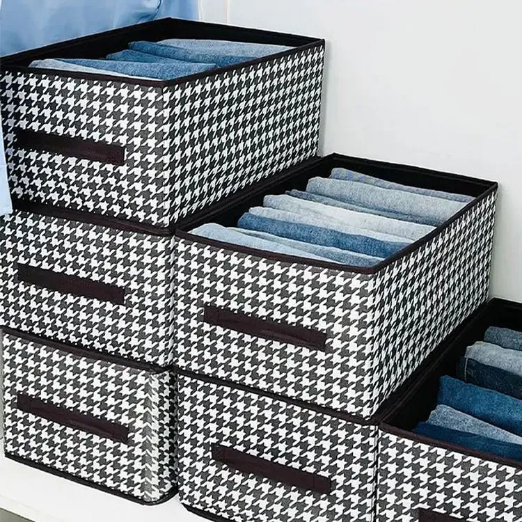 千鸟格内衣收纳盒衣服裤子箱布艺可折叠整理衣柜储物筐超大号防水
