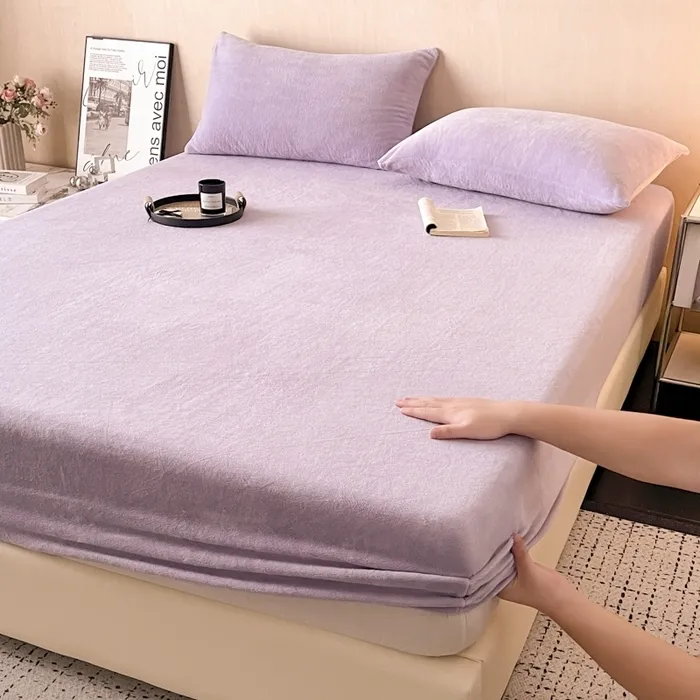 本与月牛奶绒床笠秋冬季加绒加厚珊瑚绒床罩床垫保护套