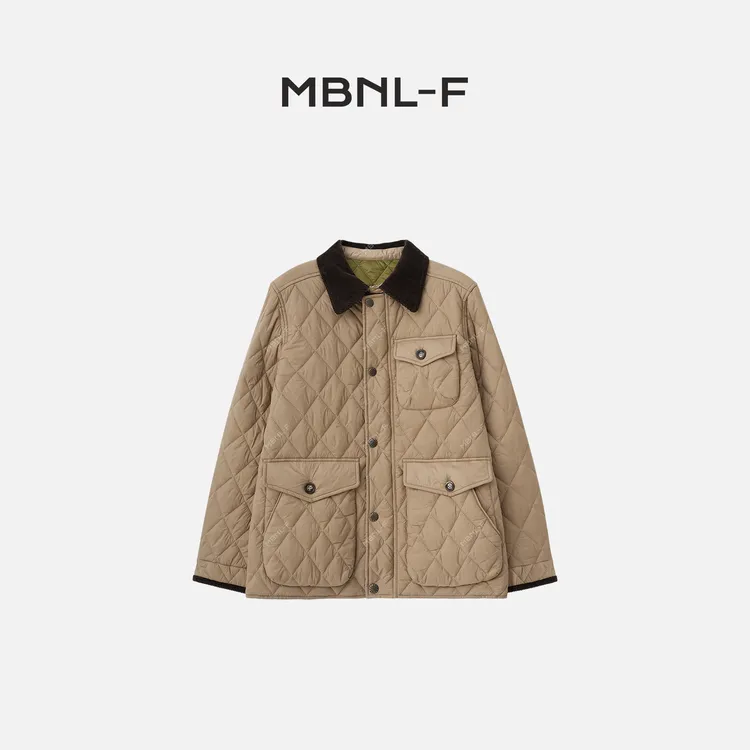MBNL-F “劳伦奶奶服” 棕色翻领棱纹棉服外套 秦磊XM-YR3079