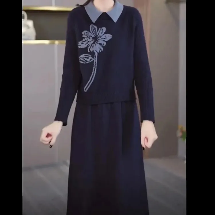 现货高端气质针织马甲内搭两件套裙2024冬修身显瘦毛衣套装