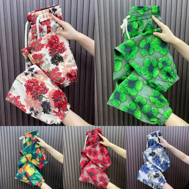 0888新款裤女夏季薄款女士休闲灯笼裤百搭遮肉显瘦束脚哈伦九分裤