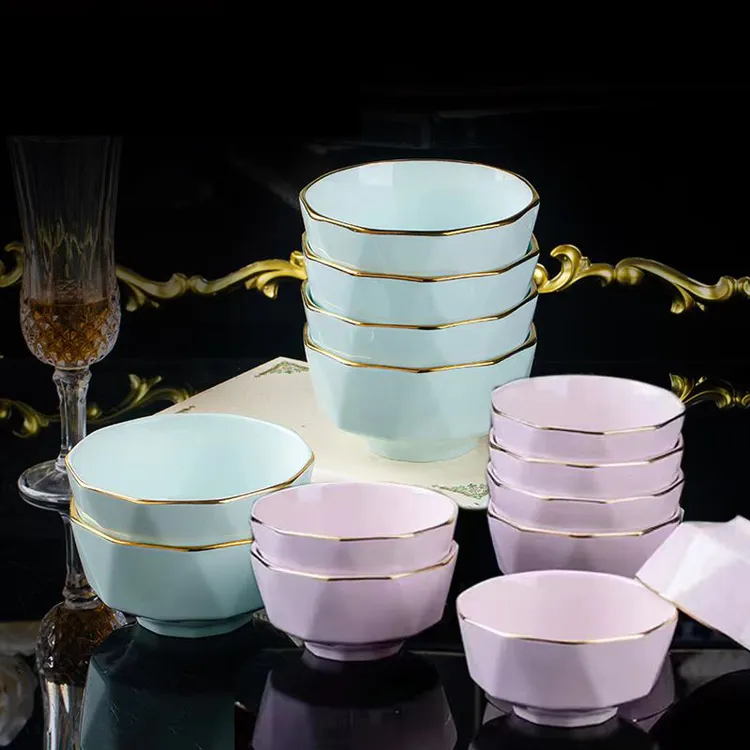 影青/粉色/白色钻石4.5英寸饭碗景德镇家用陶瓷碗盘餐具防烫吃饭