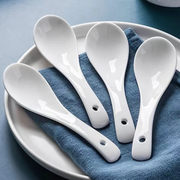 纯白釉下彩小汤勺大汤勺景德镇家用陶瓷餐具健康食品级喝汤环保