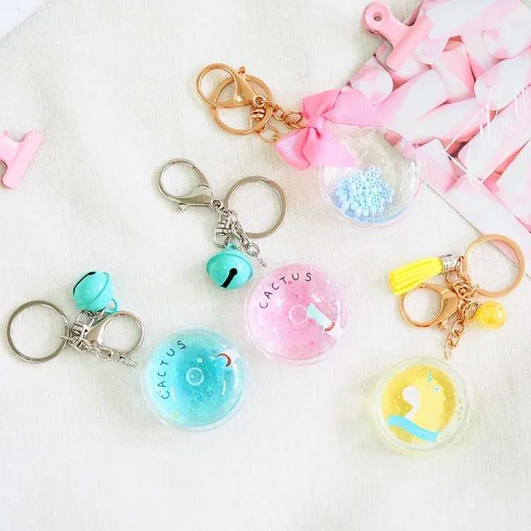韩国少女心入油钥匙环可爱创意流沙金粉亚克力挂饰女铃铛钥匙扣