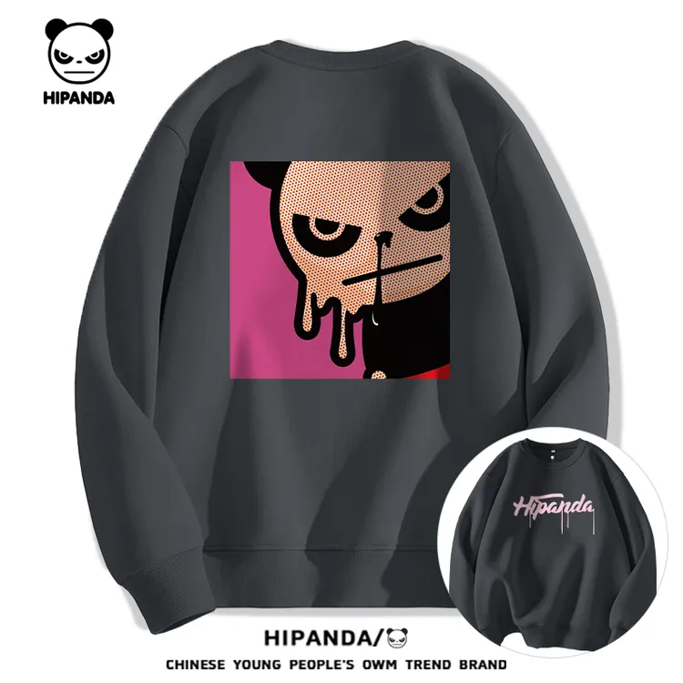 HiPanda设计感圆领卫衣男女春秋季潮牌个性熊猫套头外套男款衣服