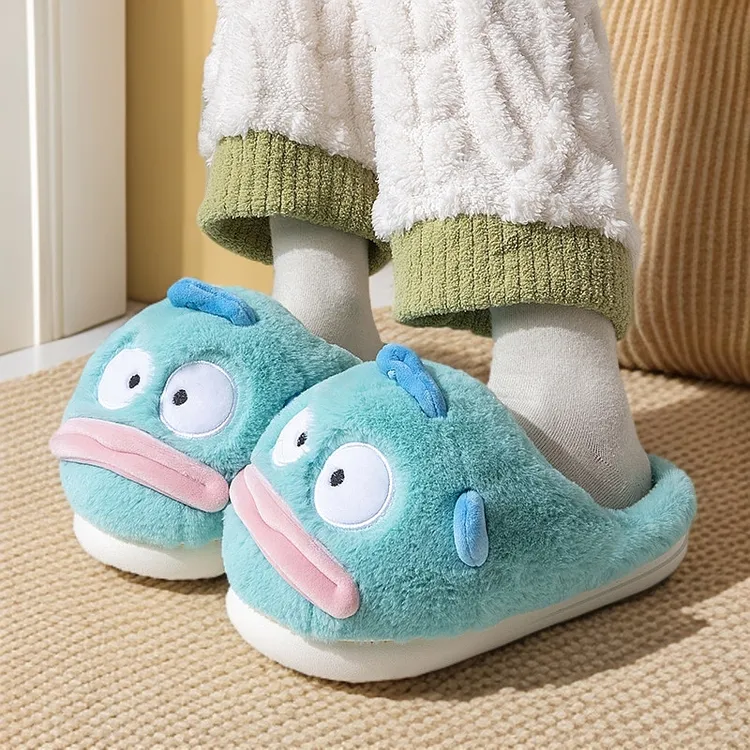 丑鱼棉拖鞋女冬季2024新款室内家居保暖棉鞋卡通加绒毛毛拖鞋包跟