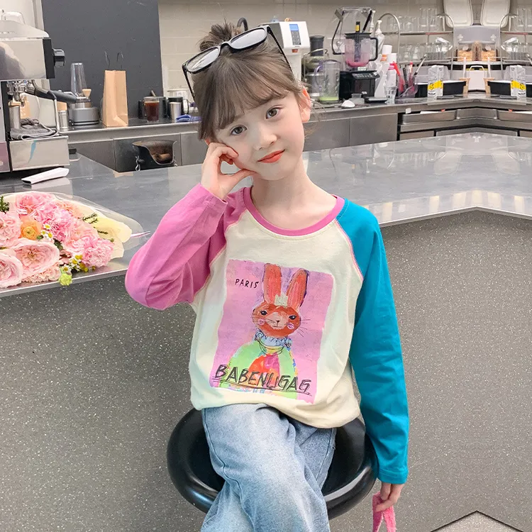 女童T恤春秋大童新款儿童洋气纯棉女宝宝长袖卡通打底衫春装上衣T