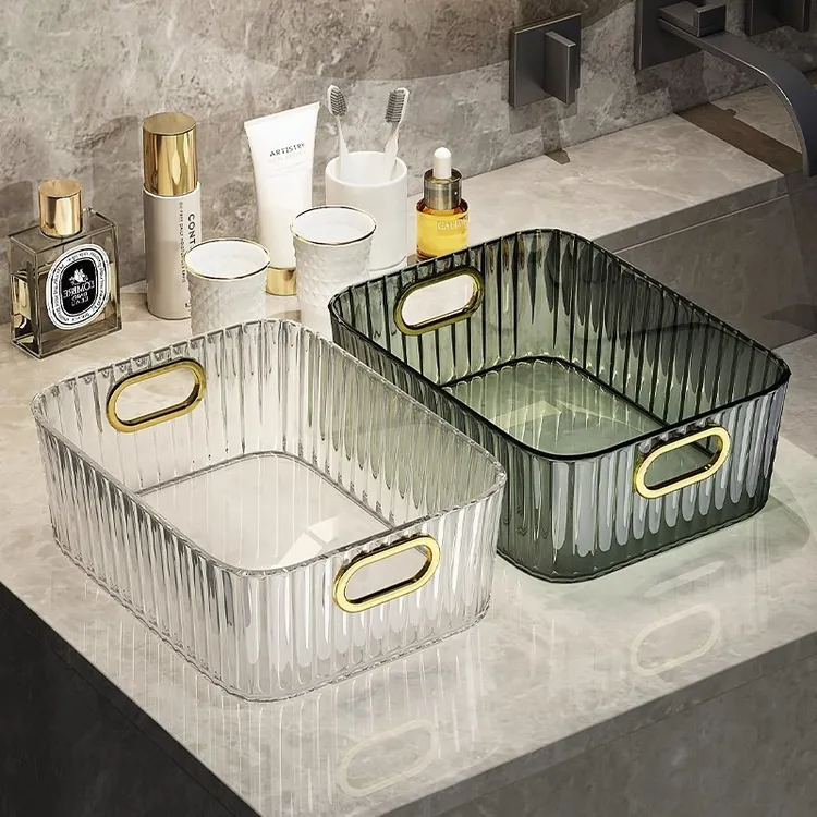 化妆品收纳盒桌面梳妆台亚克力透明收纳筐置物架护肤品杂物整理盒