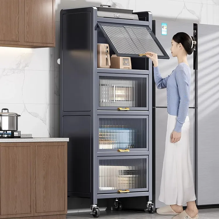 优勤厨房置物架微波炉收纳柜子落地多层储物柜多功能橱柜餐边柜