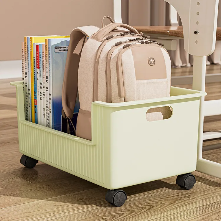 优勤书本收纳箱书包滑轮可移动书箱学生教室用桌面放书收纳盒书架
