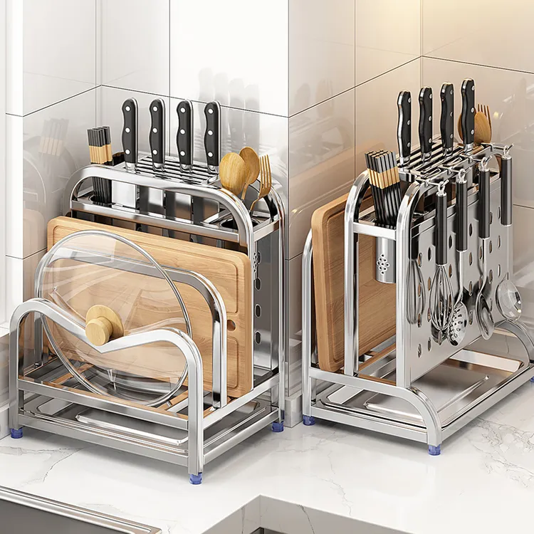 优勤不锈钢刀架置物架厨房2024新款多功能台面砧菜板具一体放置架