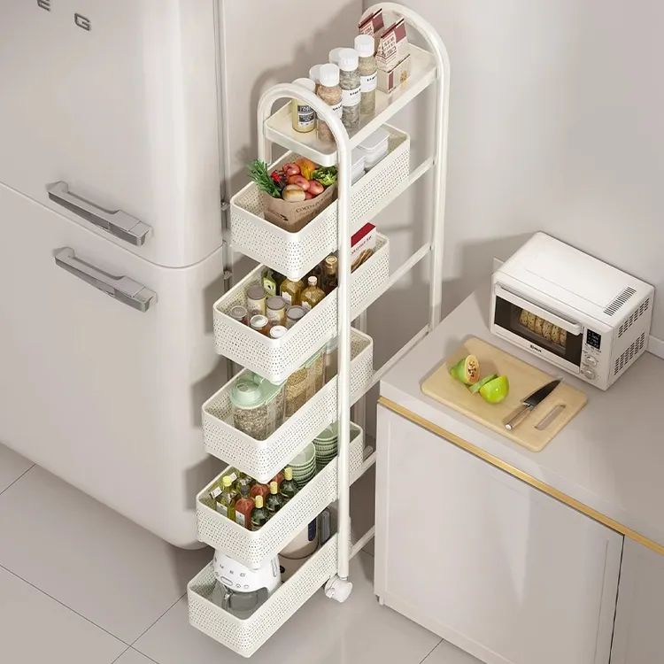 优勤厨房夹缝置物架冰箱侧面抽拉柜小推车多层调料极窄缝隙收纳柜