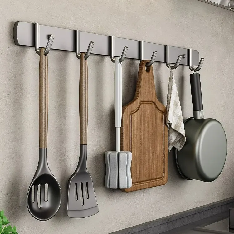 枪灰免打孔厨房挂钩架壁挂式置物架多功能锅铲勺子用品大全收纳架