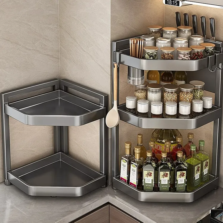 优勤厨房置物架台面转角多功能三角调料品架子墙角落调味罐收纳架