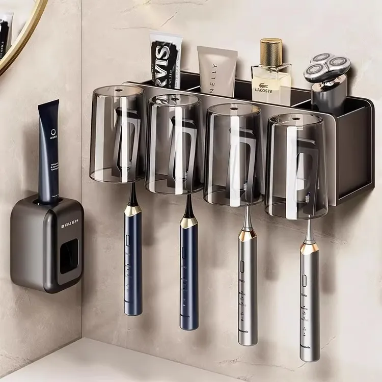 优勤牙刷置物架免打孔卫生间刷牙杯漱口杯收纳壁挂式电动牙刷挂架