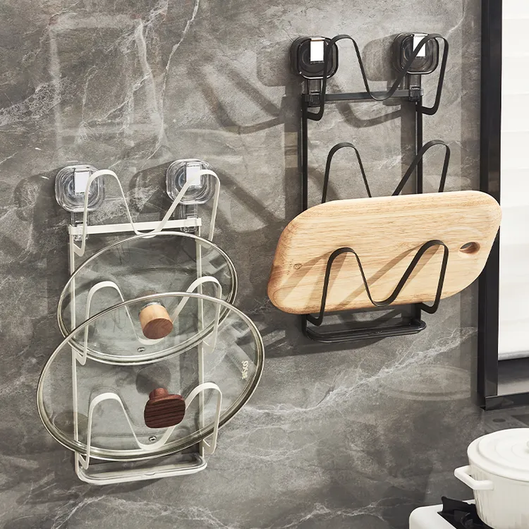 优勤吸盘锅盖架子免打孔厨房置物架多功能放置器砧板菜板收纳架子